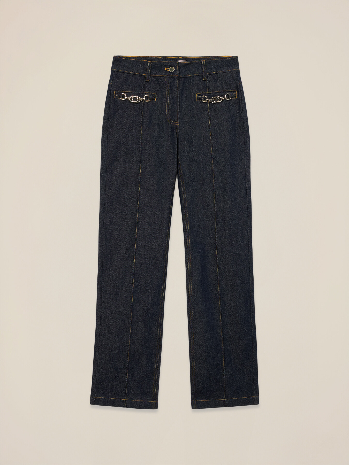 Jean regular avec chaînes métalliques image number 4