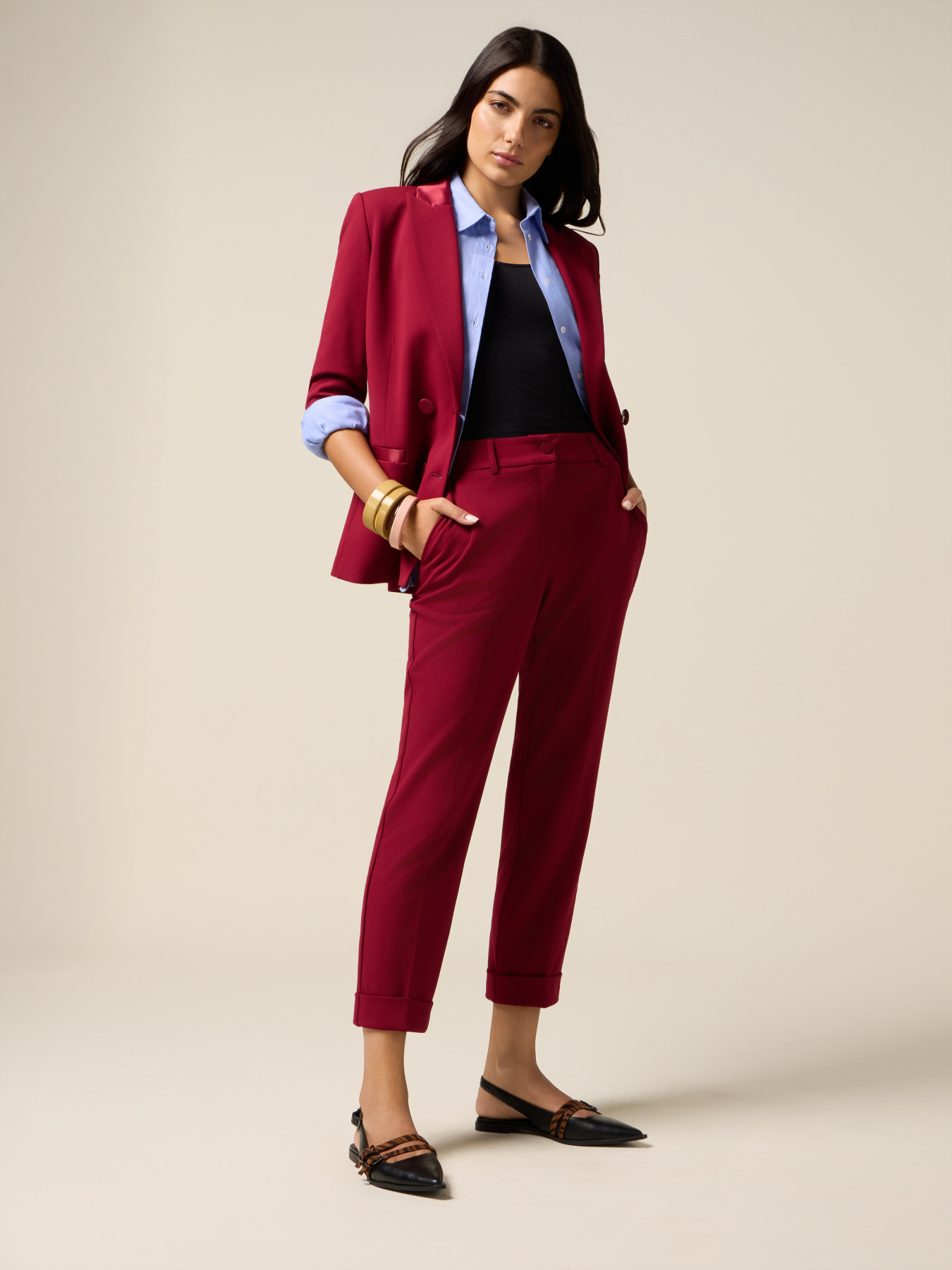Cropped pants in cr&ecirc;pe fabric image number 0