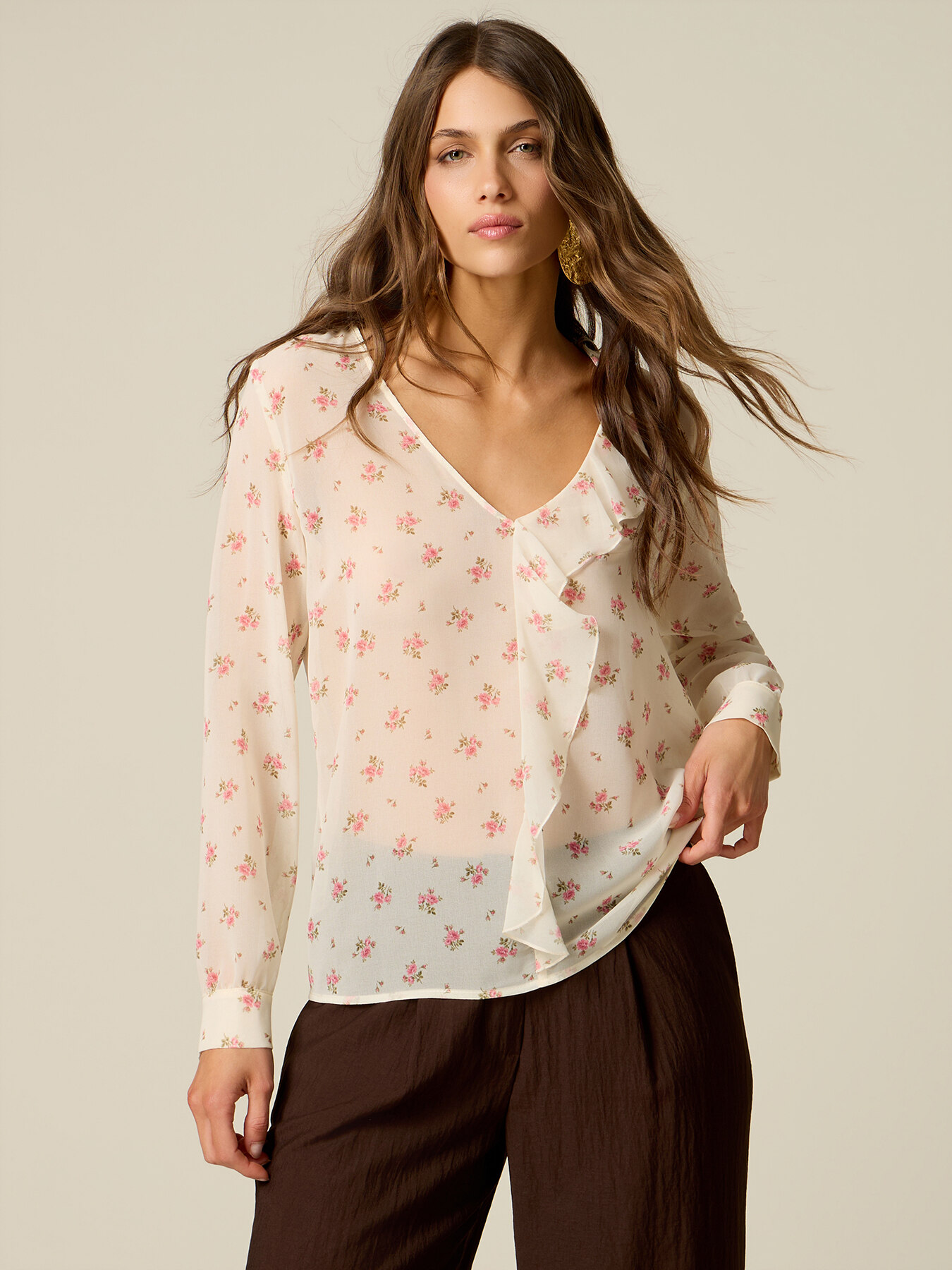Bluse mit Fantasiemuster und Volants image number 0