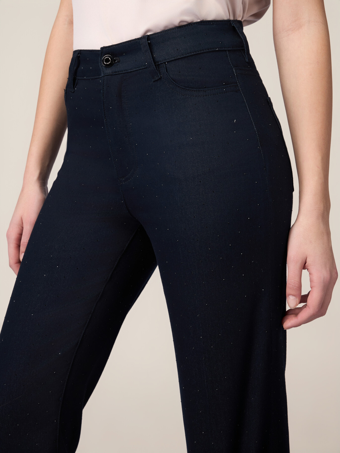 Regular denim pants with micro crystals image number 2