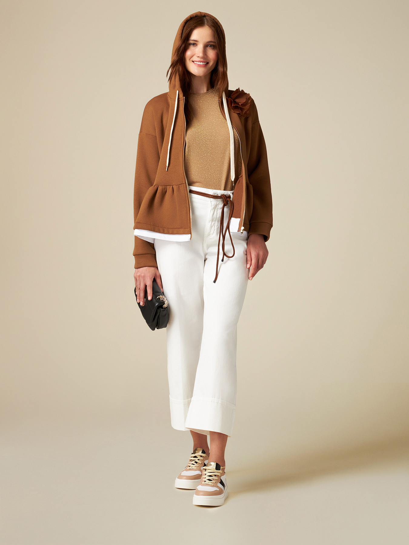 Felpa peplum con zip, spilla e bordo camicia image number 3