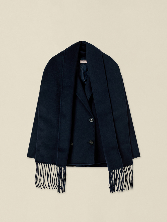 Wool-blend coat with integrated scarf