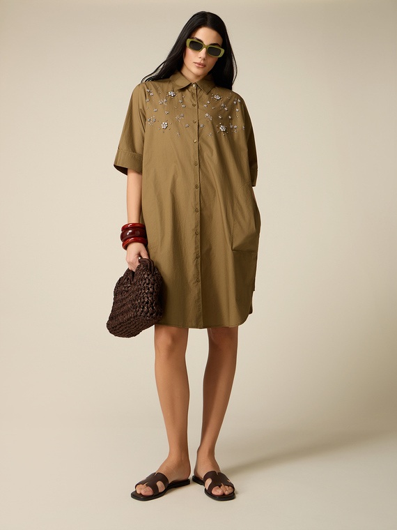 Cotton shirtdress with jewel embellishments