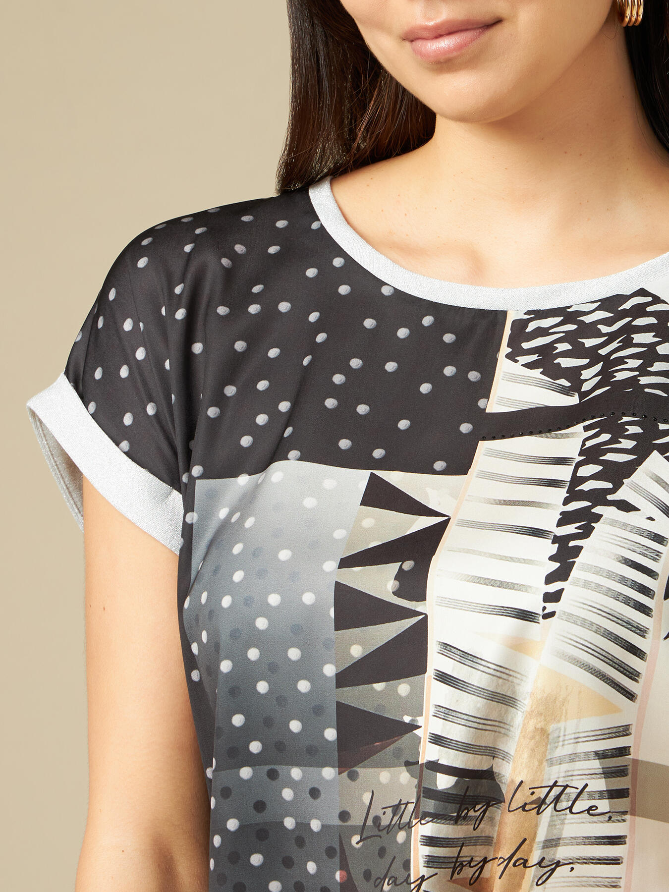 Top aus zwei verschiedenen Materialien mit Aufdruck image number 2