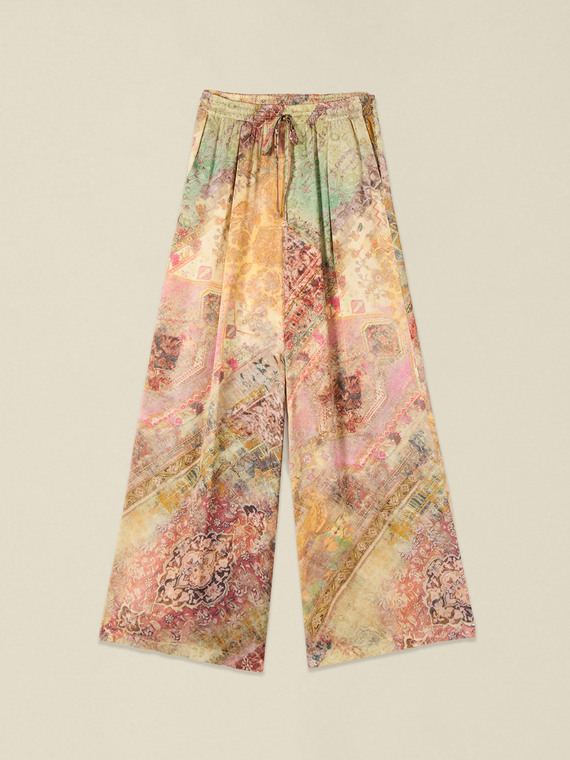 Pantalones palazzo de sat&eacute;n estampado
