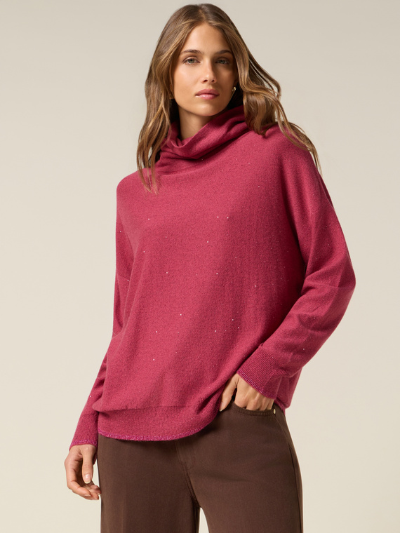 Rollkragenpullover aus Kaschmir-Mix mit Pailletten