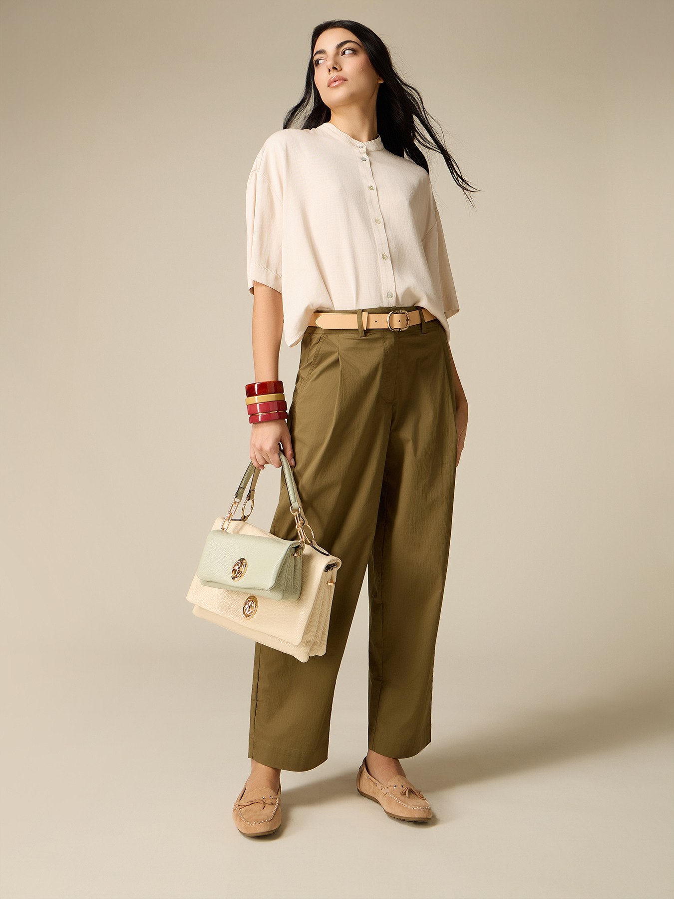 Pantalon cropped en popeline image number 0