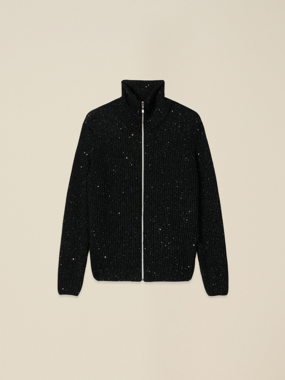 Cardigan avec zip et micro paillettes