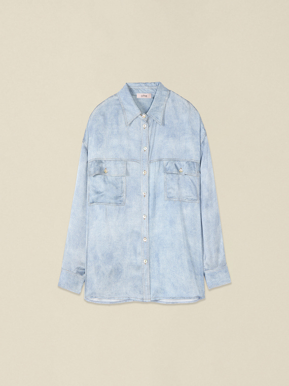 Chemise oversize en satin effet denim