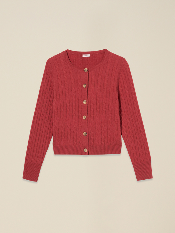 Cable-knit wool/cashmere cardigan
