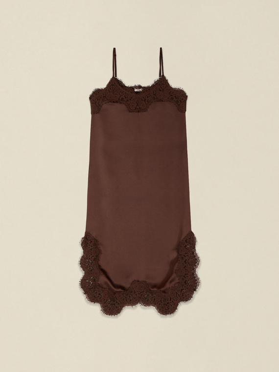 Satin dress with lace