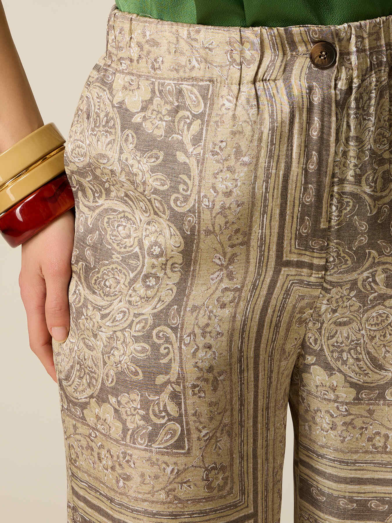 Pantaloni palazzo in raso fantasia image number 2