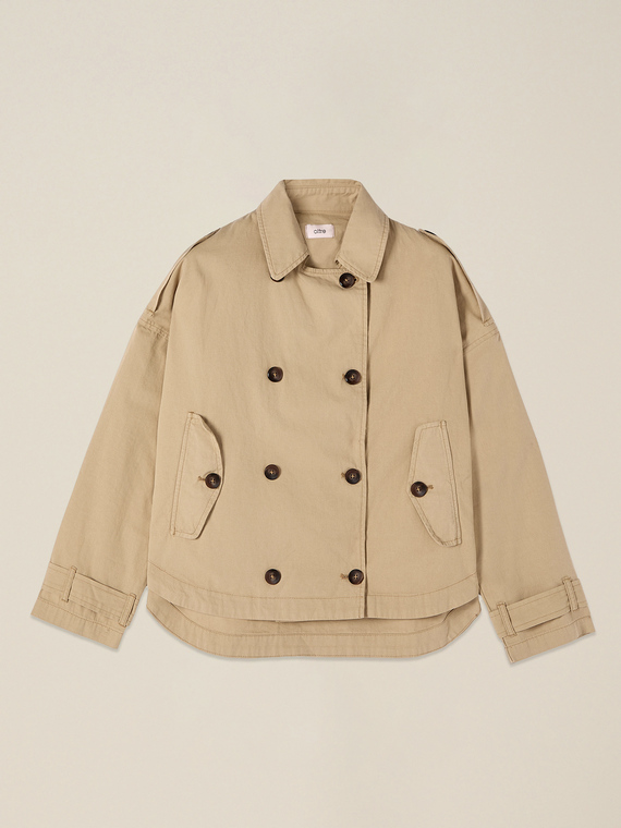 Short cotton trench coat