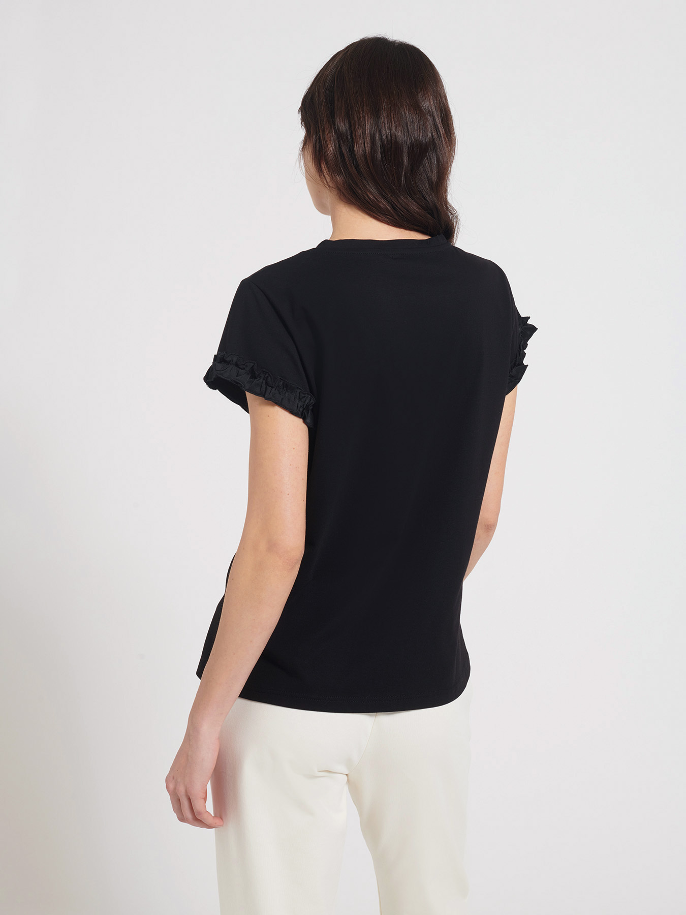 T-Shirt mit Druck und Strass-Steinchen image number 1