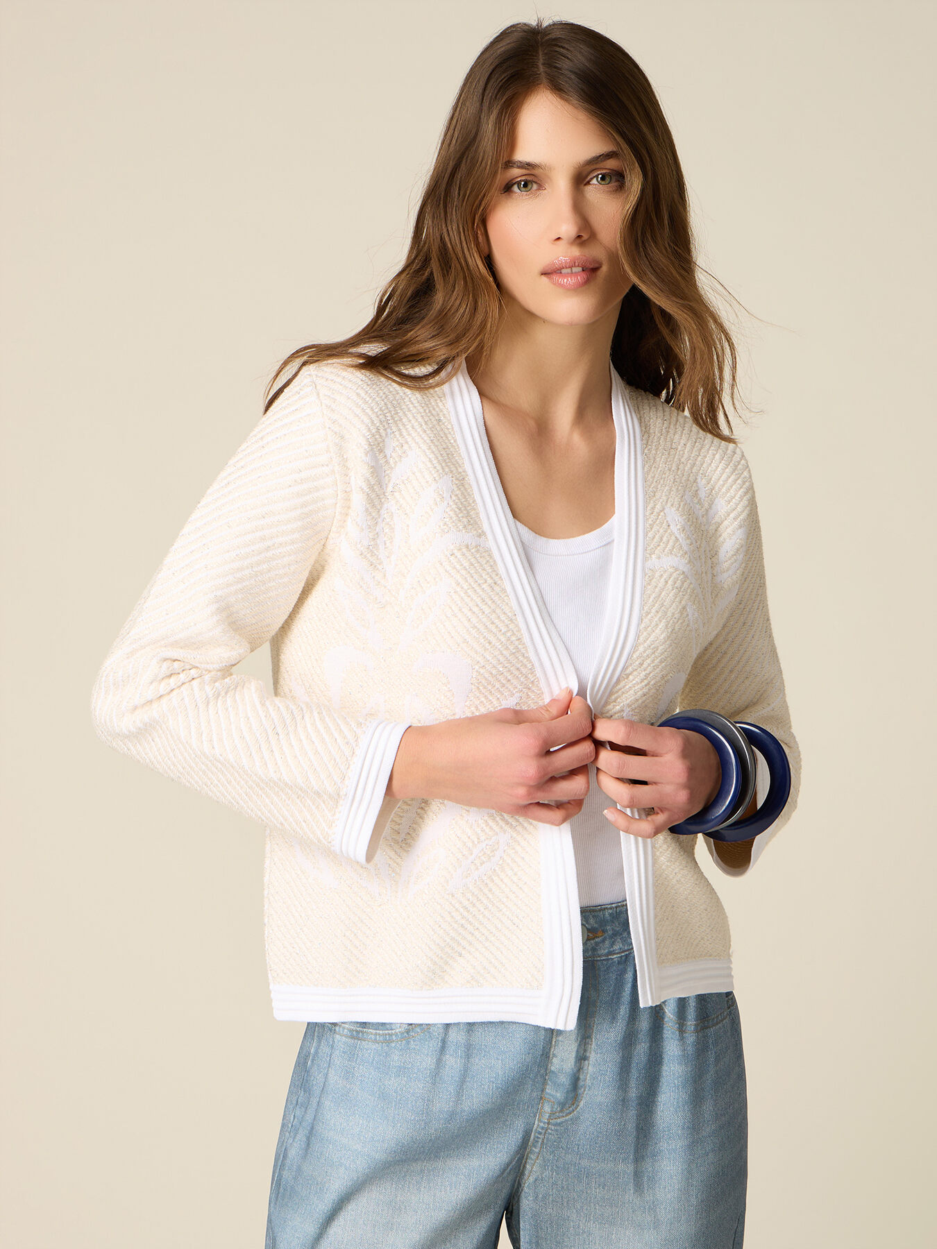 Cardigan effetto stuoia con micro paillettes image number 0