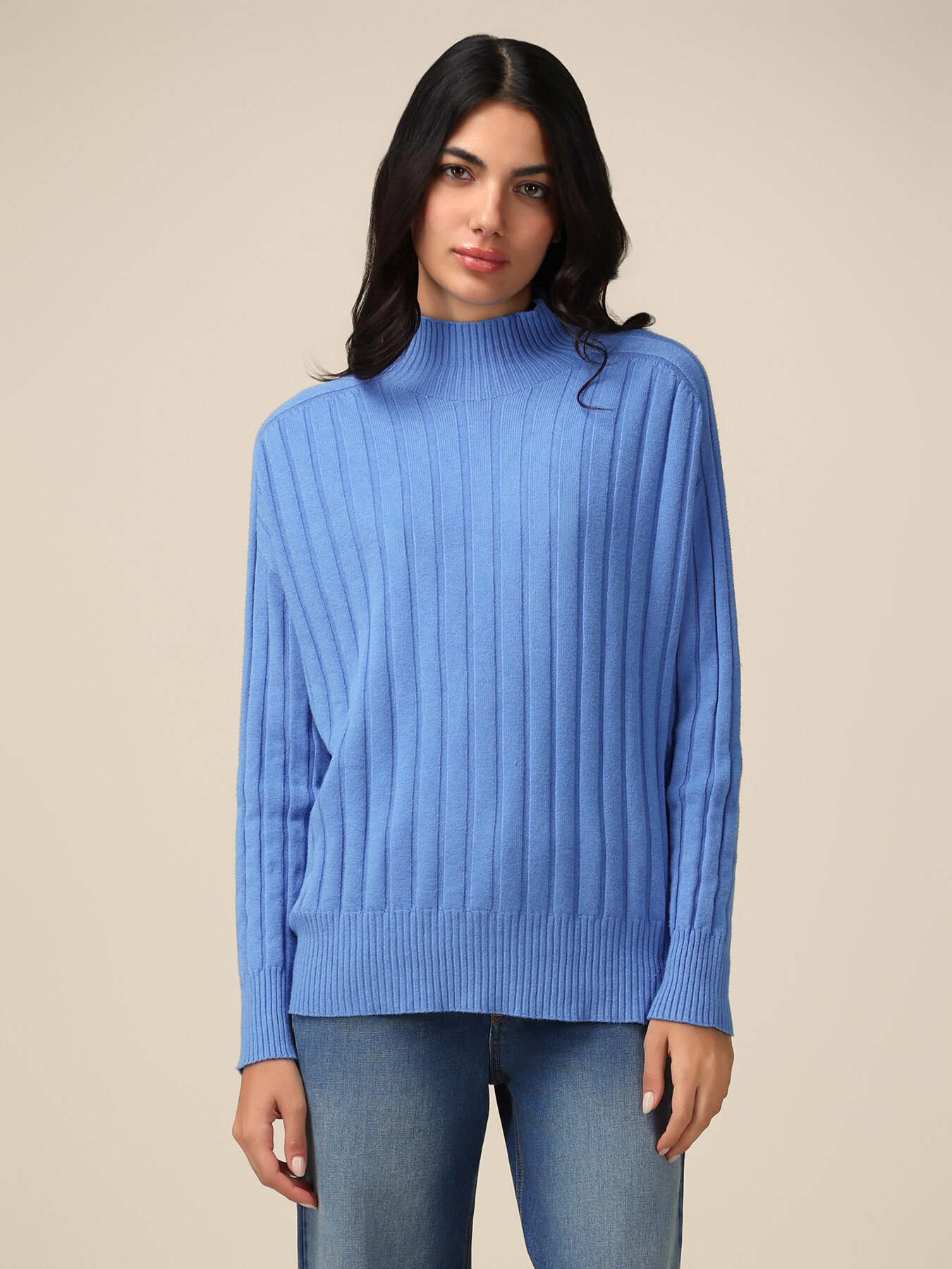 Flat rib-knit turtleneck sweater image number 0