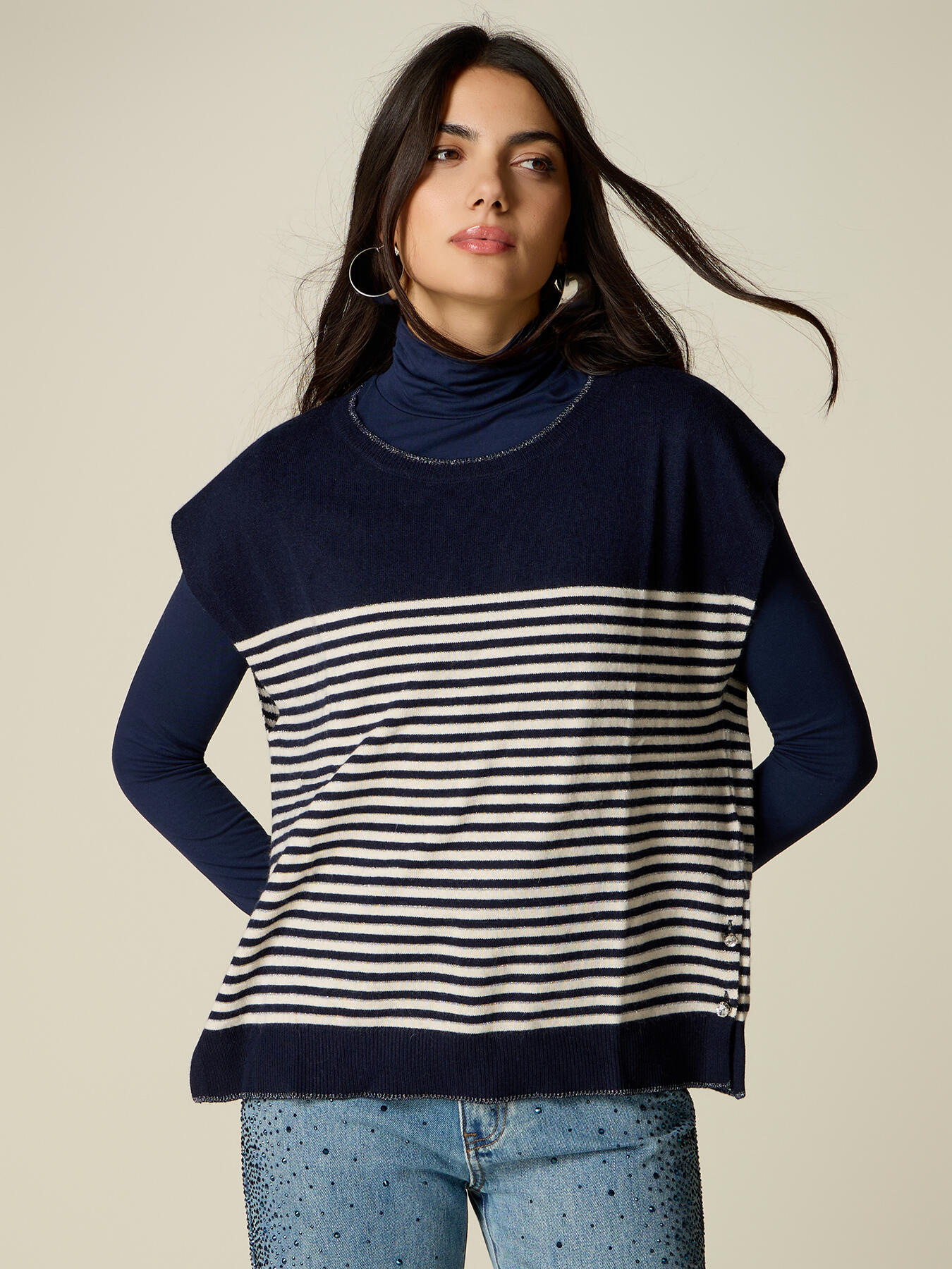 Pull ray&eacute; avec manches kimono image number 0