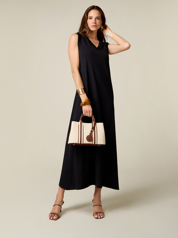 Long cotton dress with V-neck