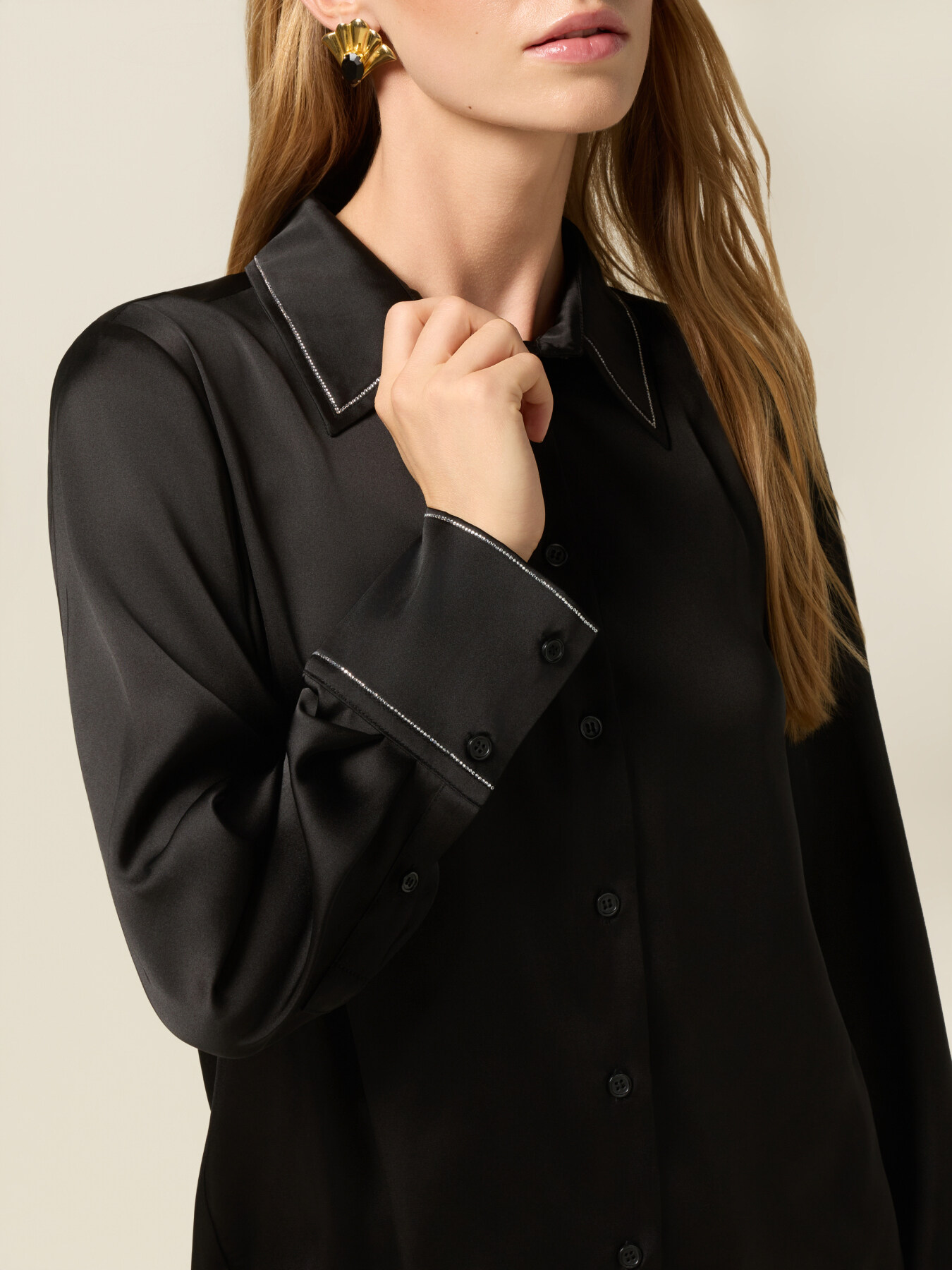 Satin shirt with chain detail image number 2