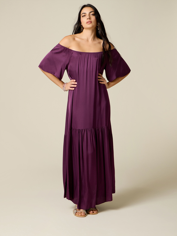 Long off-shoulder satin dress