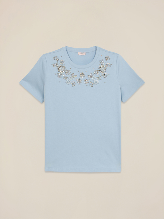 Tricou cu broderie de bijuterii