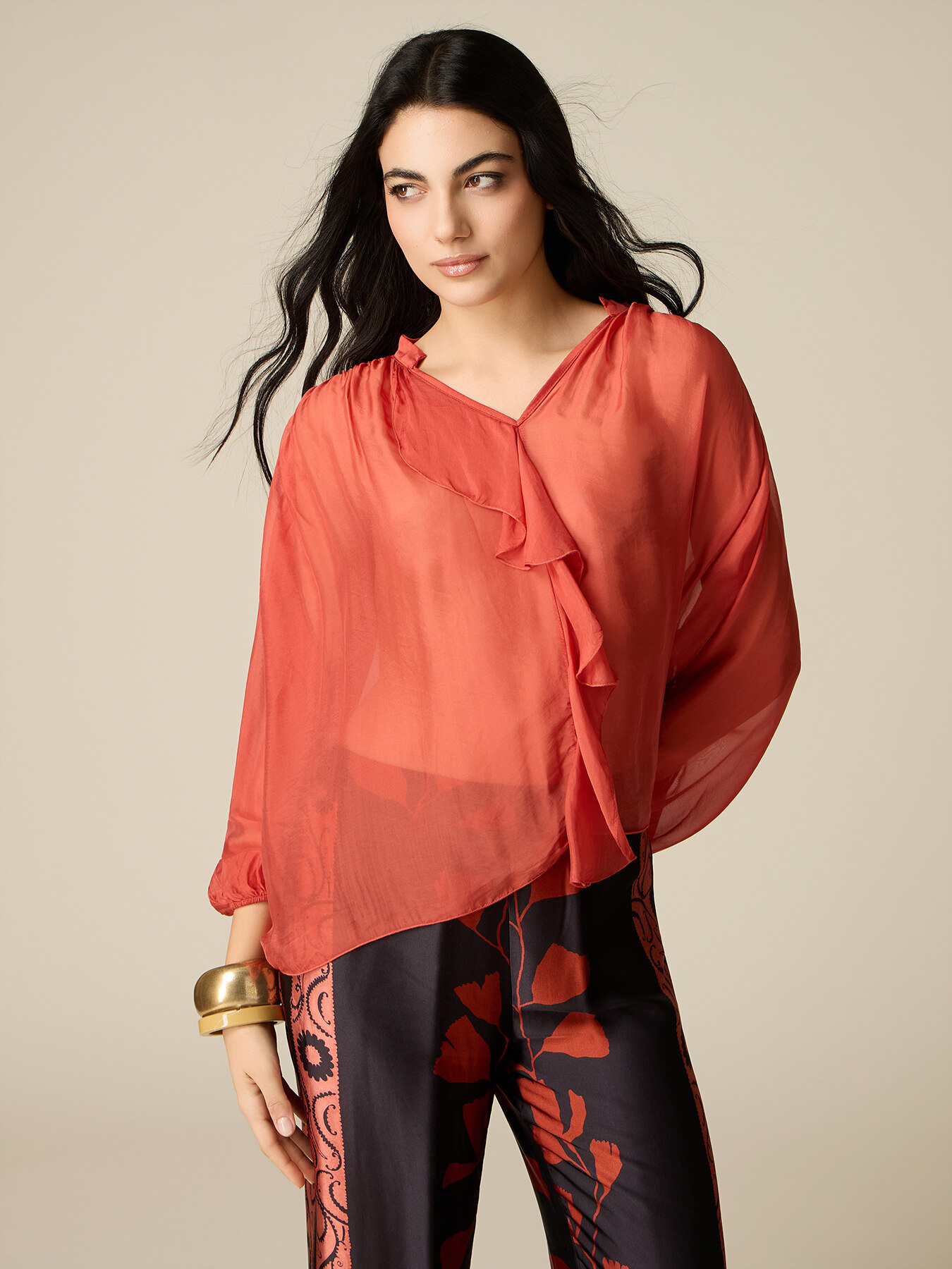 Blusa in voile di seta e viscosa image number 0