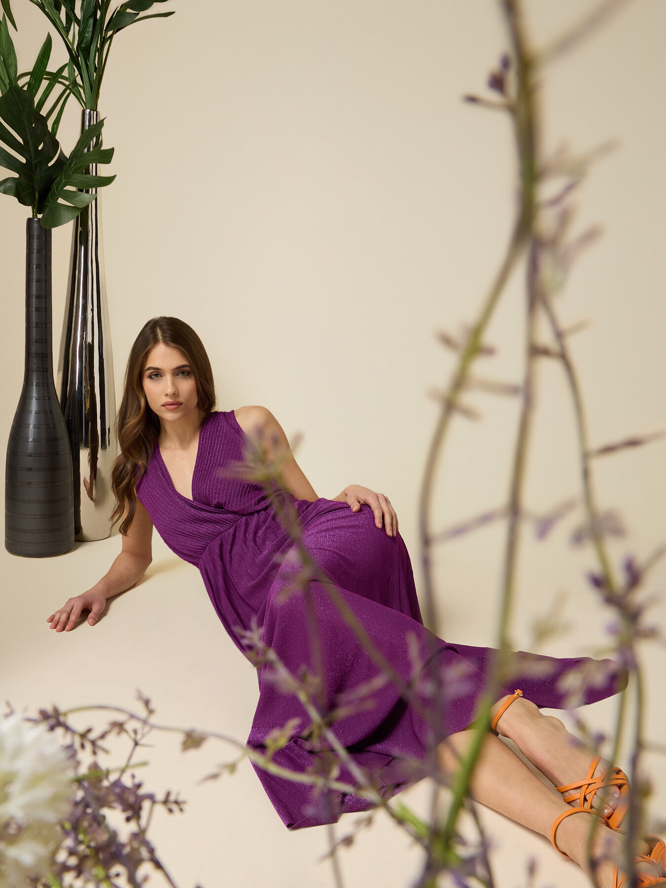 Vestito lungo lurex pliss&eacute; image number 3