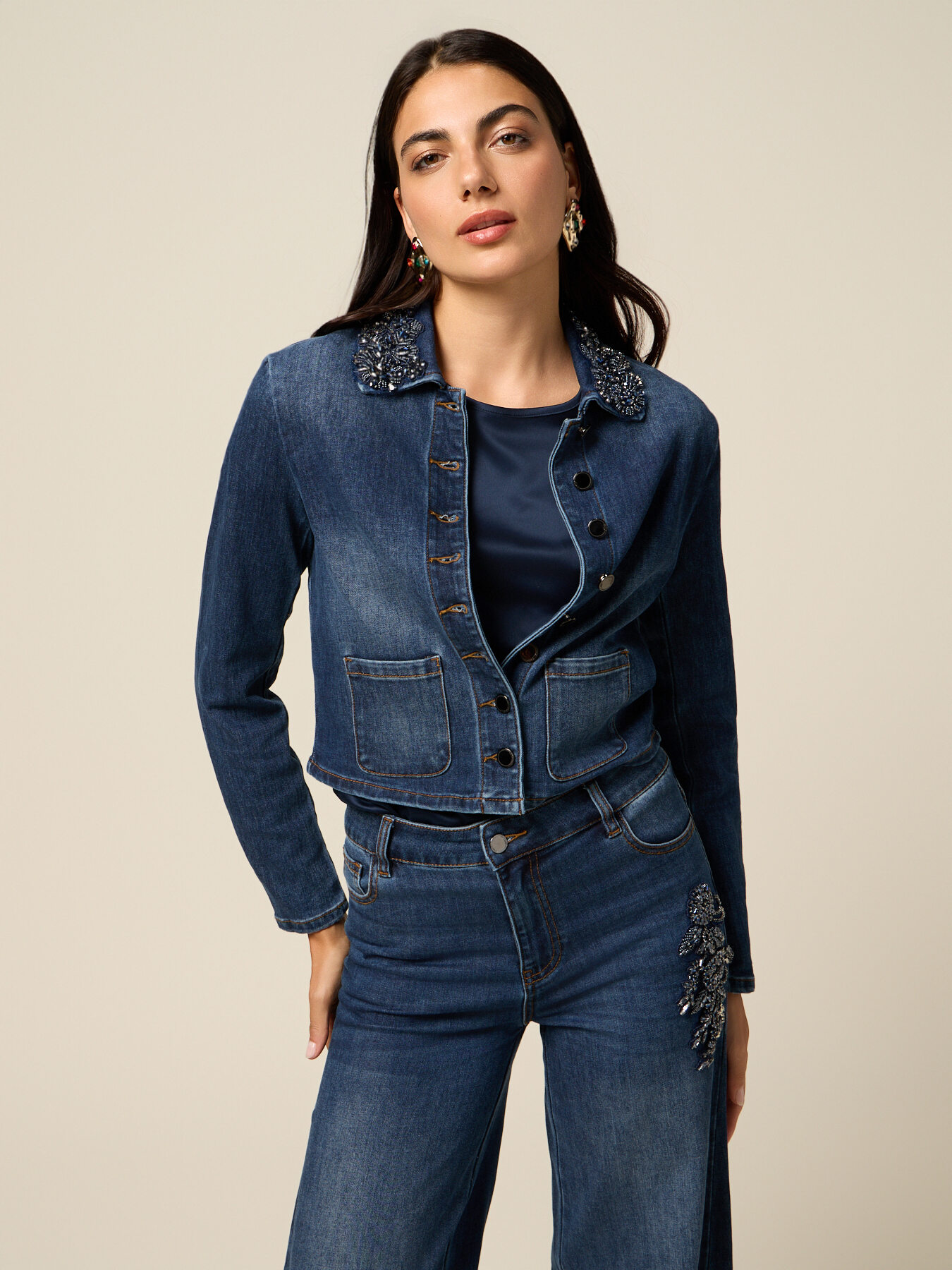 Giacca in denim con patch gioiello image number 0