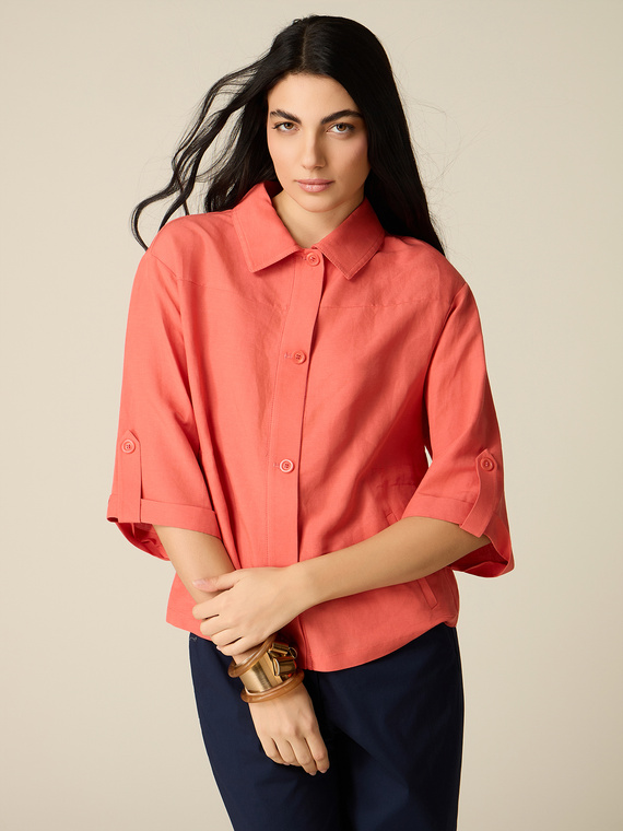 Linen blend shirt jacket