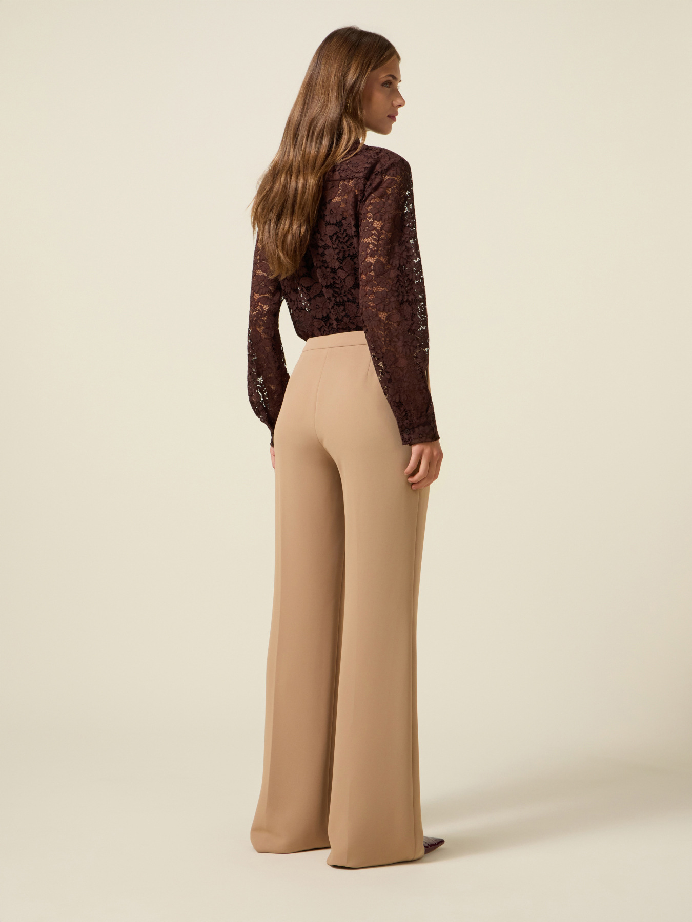Wide-leg palazzo pants in crepe fabric image number 2