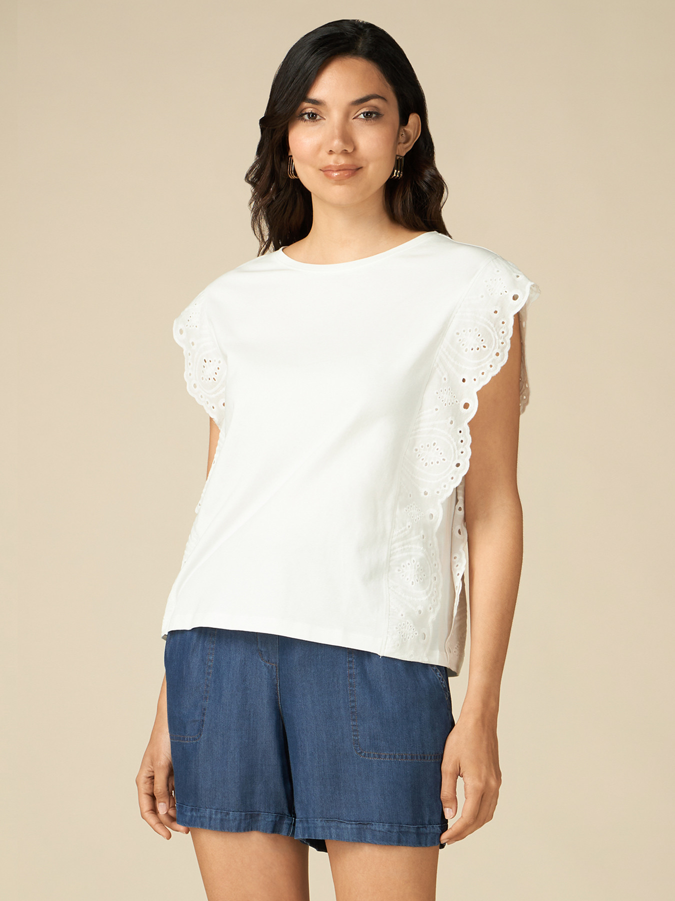 T-shirt con bordi in sangallo image number 0