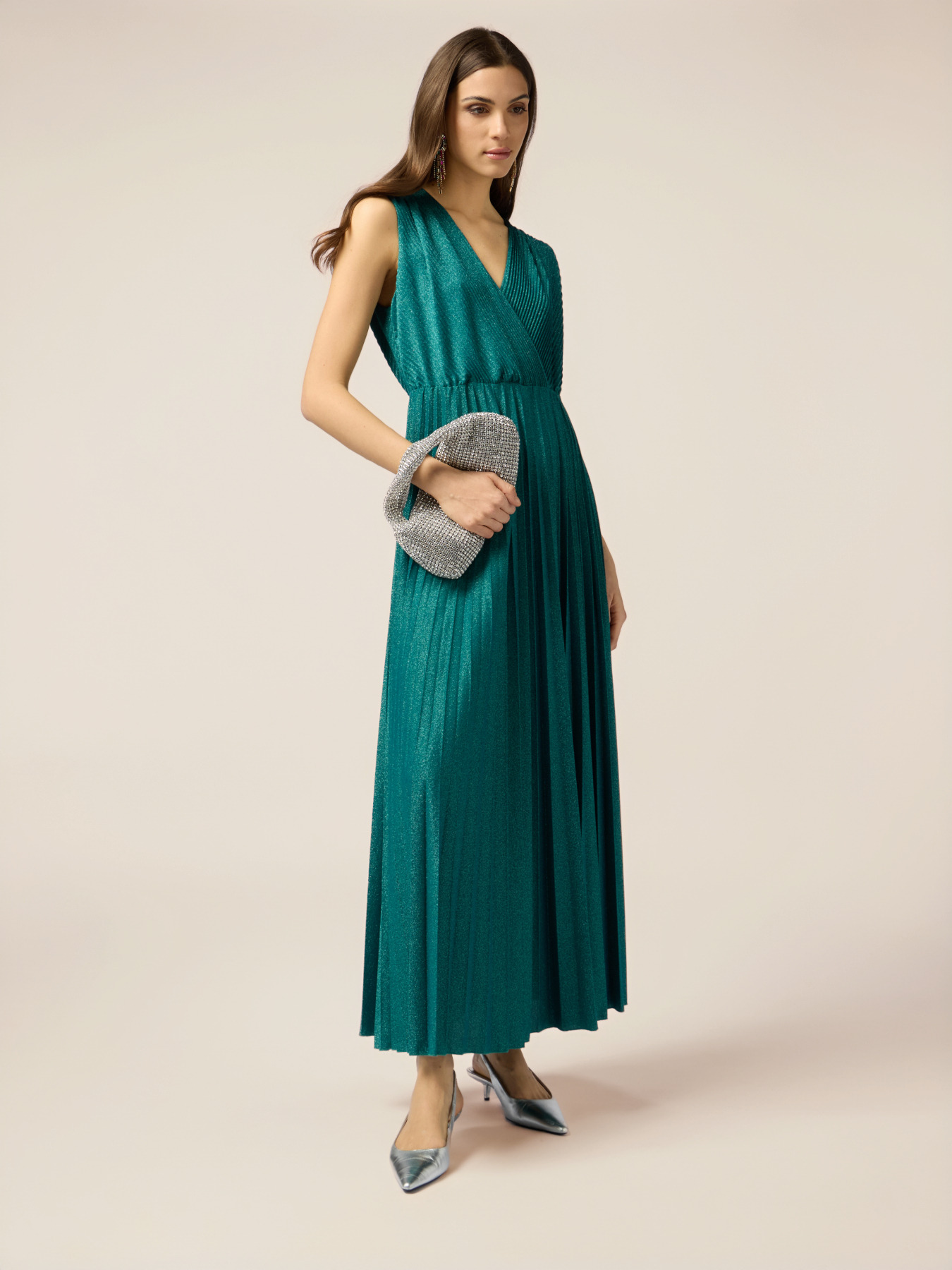 Vestito lungo lurex pliss&eacute; image number 3