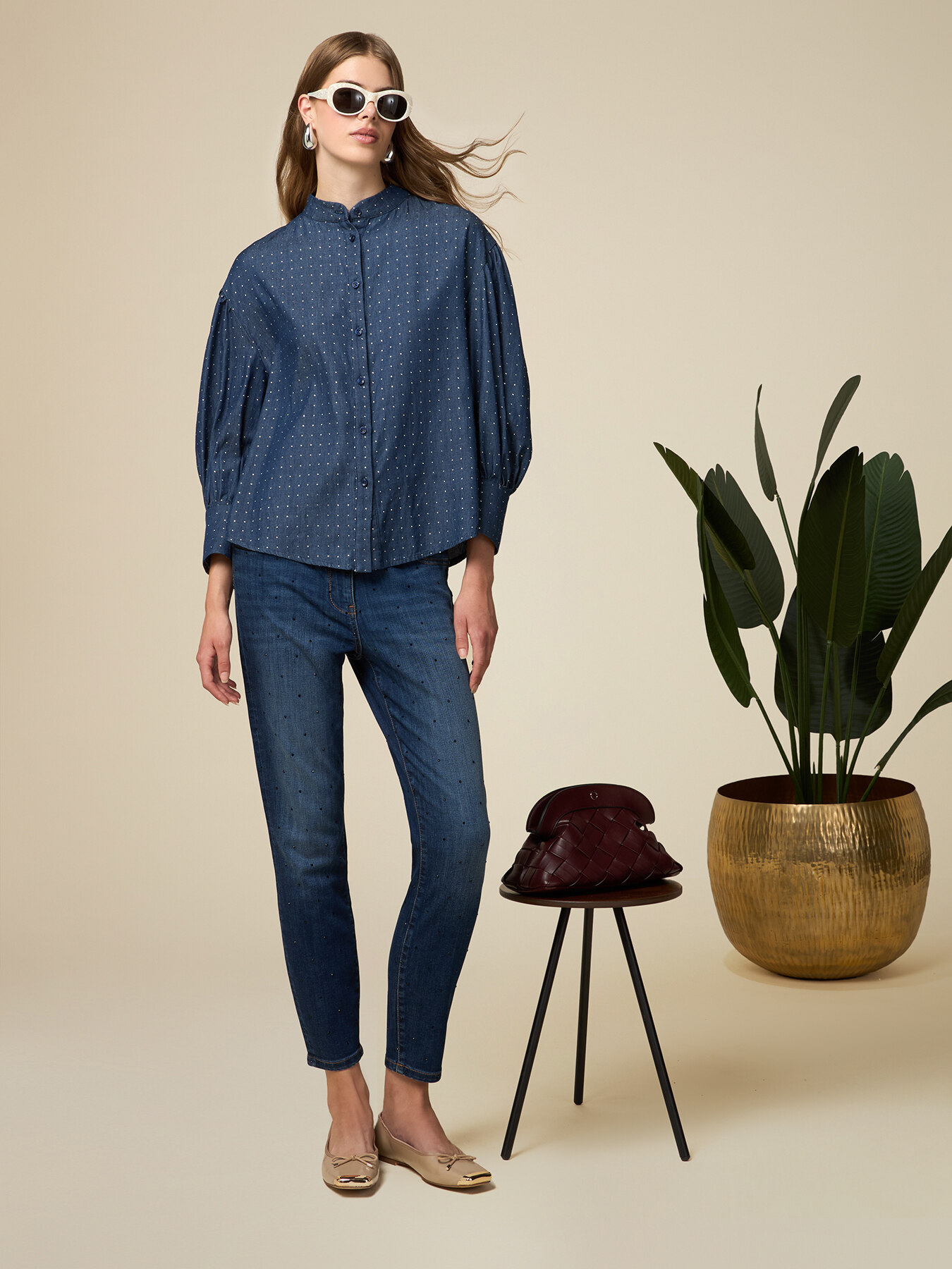 Blugi skinny cu cristale image number 0