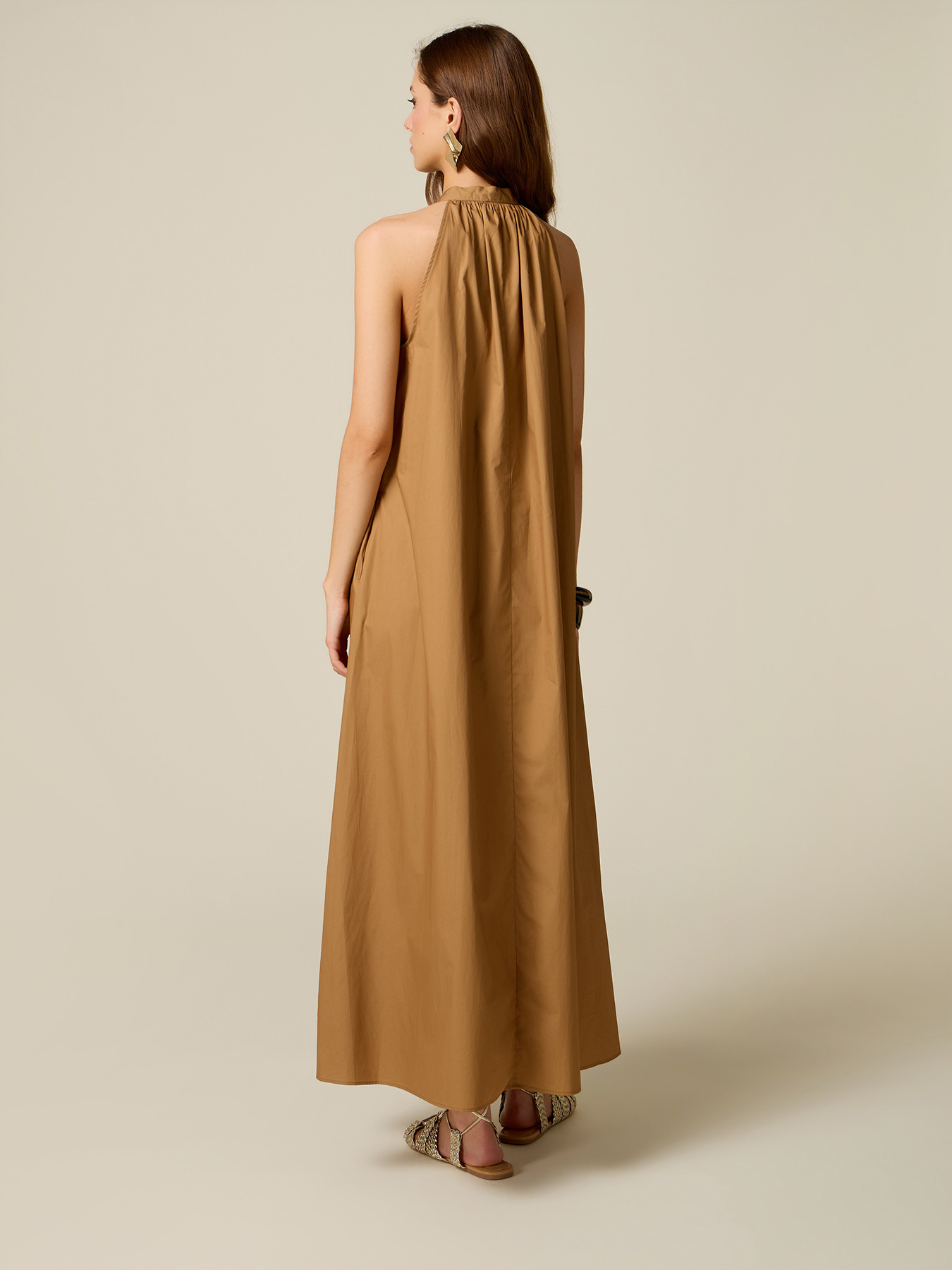 Rochie lungă din poplin cu detaliu bijuterie image number 1