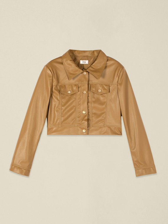 Cropped jacket in coated fabric