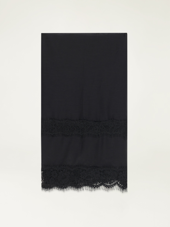 Silk blend scarf with lace