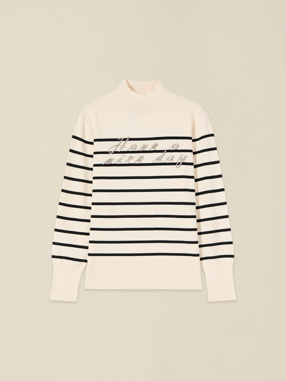Sweater with jewel lettering embroidery
