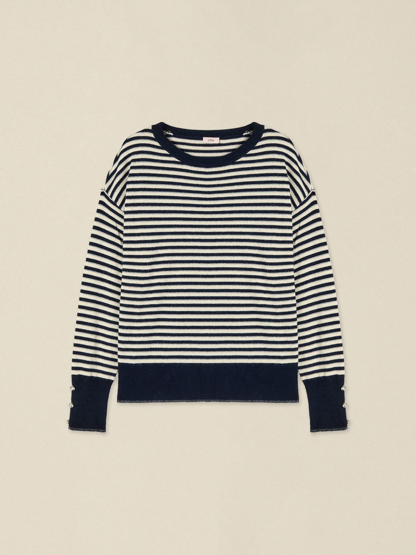 Striped cashmere-blend sweater with jewel buttons image number 3
