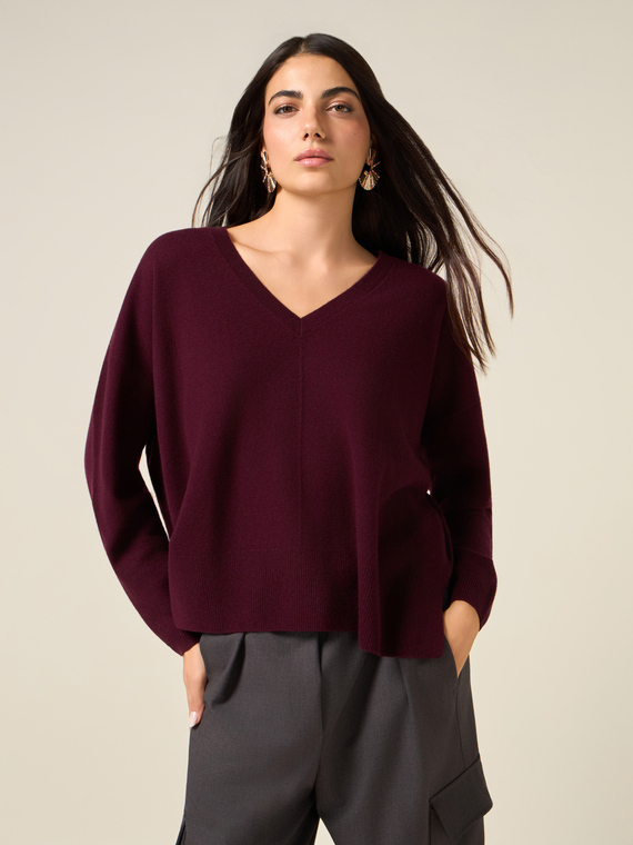 Pure wool sweater with V-neck