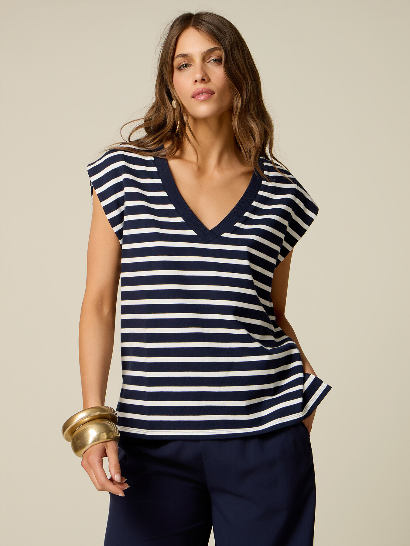 Striped V-neck T-shirt image number 0