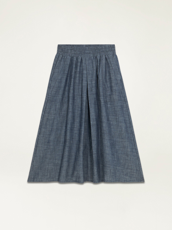 Denim-effect linen-blend midi skirt