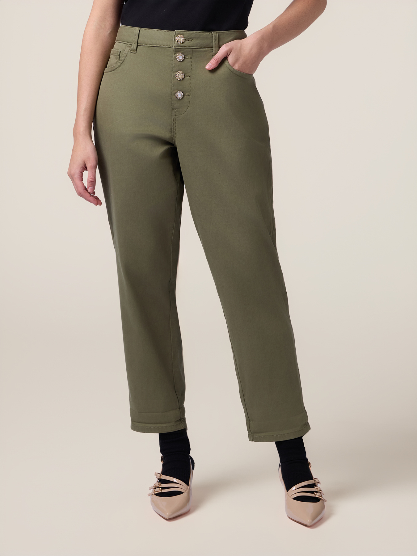 Pantaloni boyslim in cotone/lyocell image number 3