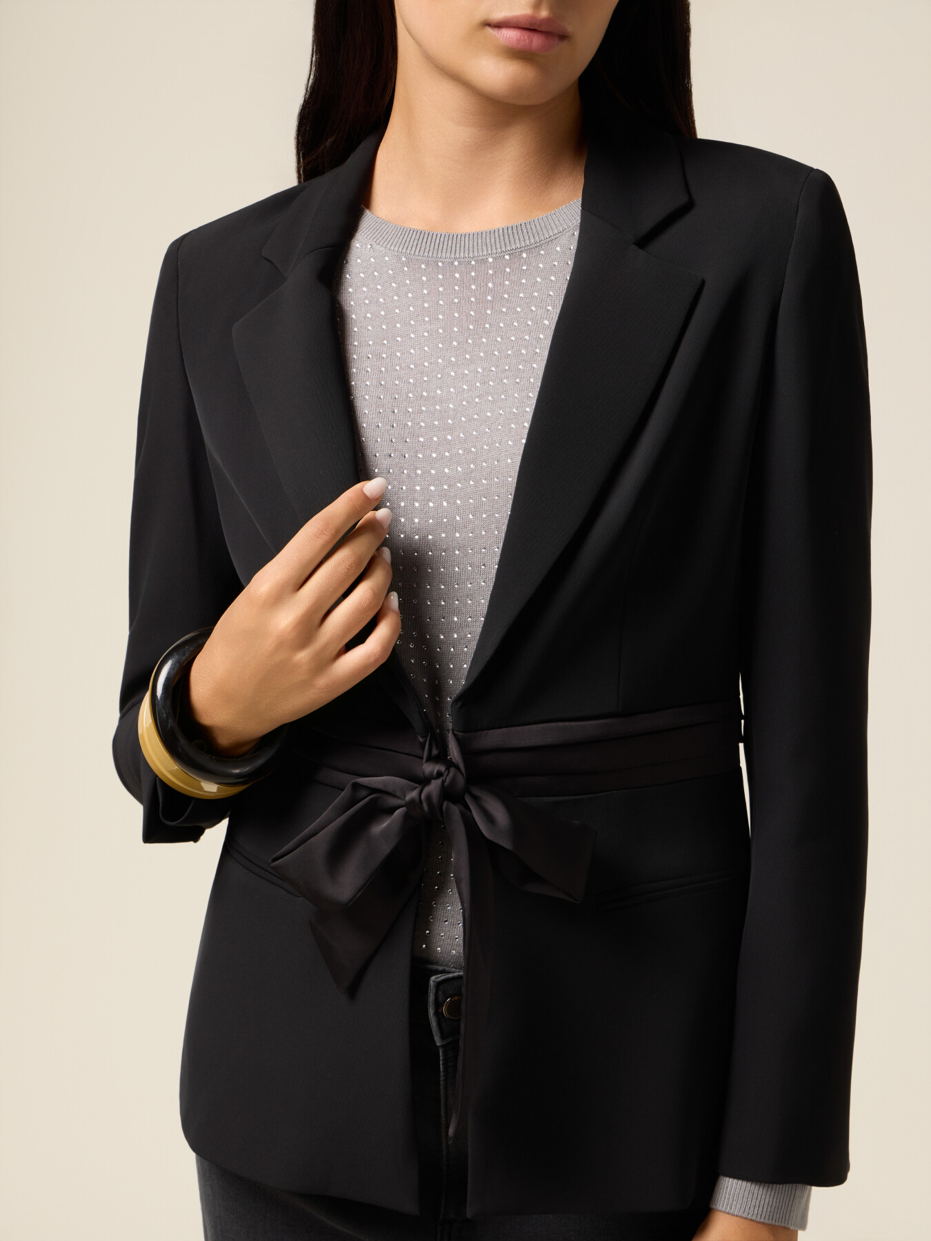 Belted satin blazer image number 2