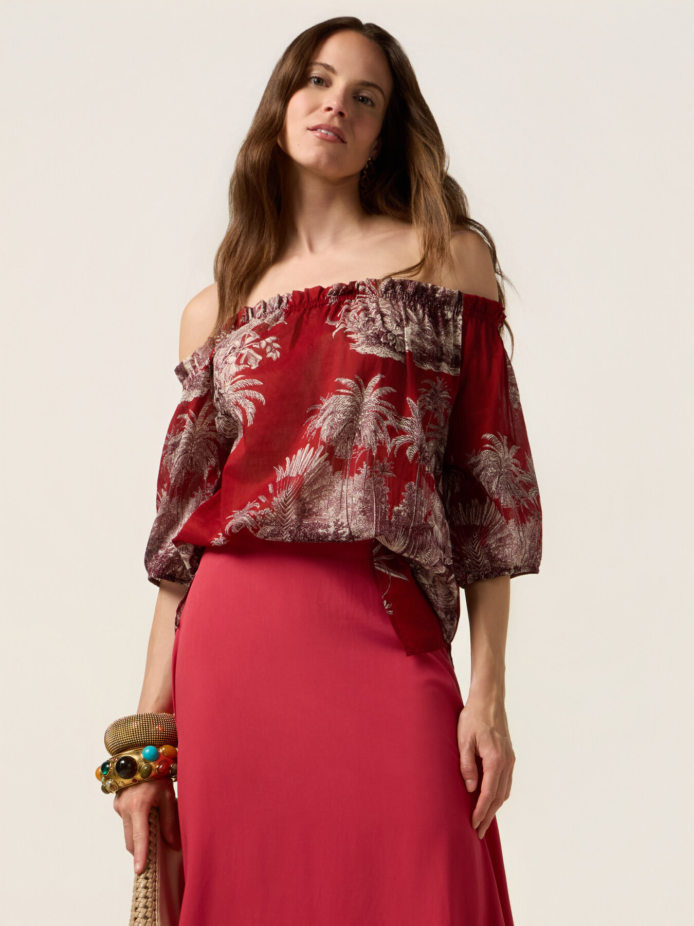 Off-shoulder patterned blouse image number 0