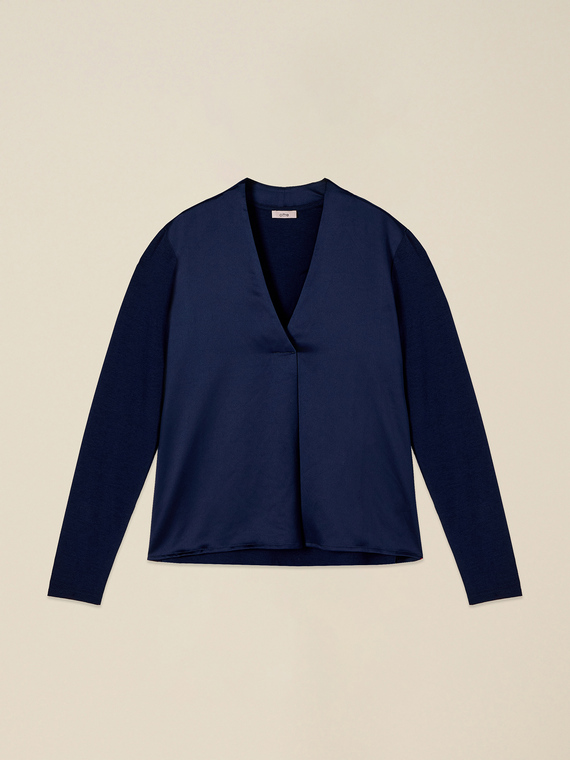 Two-material long sleeve T-shirt