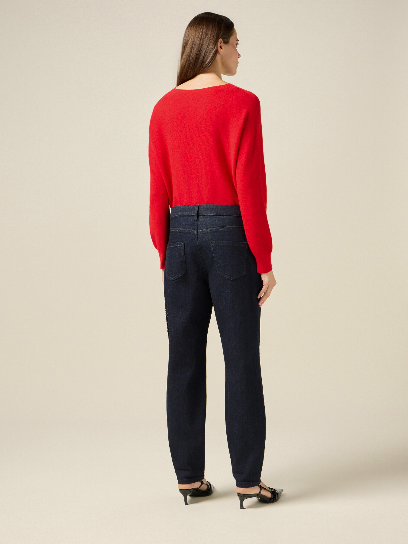 Blue rinse jeans with decorative patch image number 1