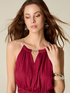 Flare satin dress with jewel necklace image number 2