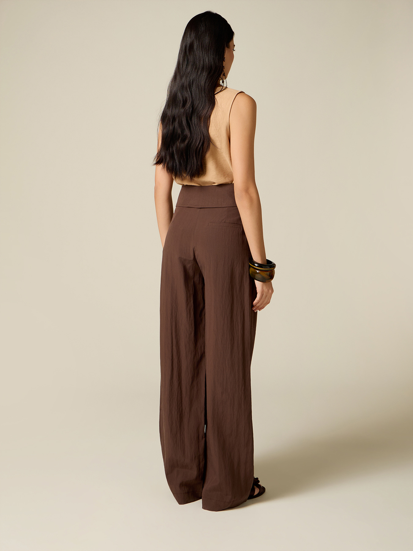 Palazzo pants with folded waistband image number 1