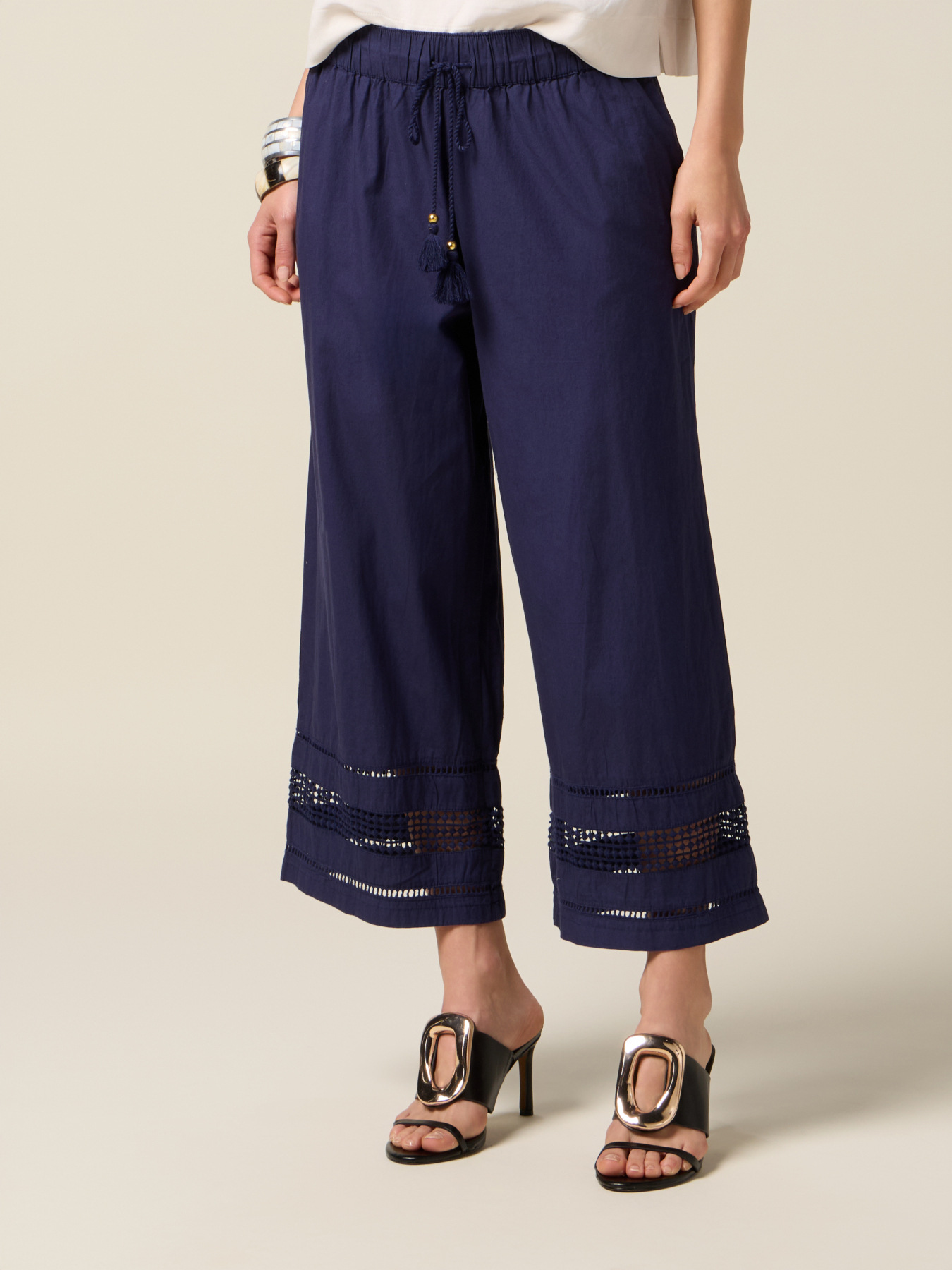 Pantaloni din muselină cu inserție de dantelă image number 3