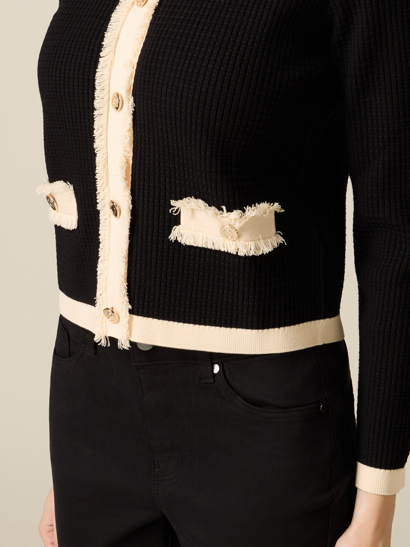 Cardigan bicolor effetto giacca image number 2